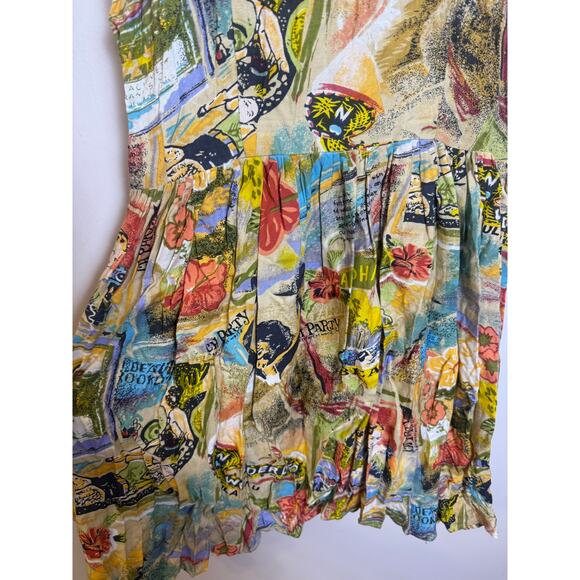 Vintage Rayon Funky Print Strappy Mini Dress Women’s - Picture 5 of 6